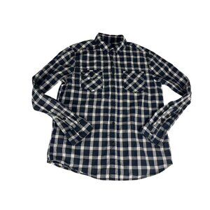 Route 66 Men's Shirt Top Blue White Plaid Cotton Long Sleeve Button Down Flannel
